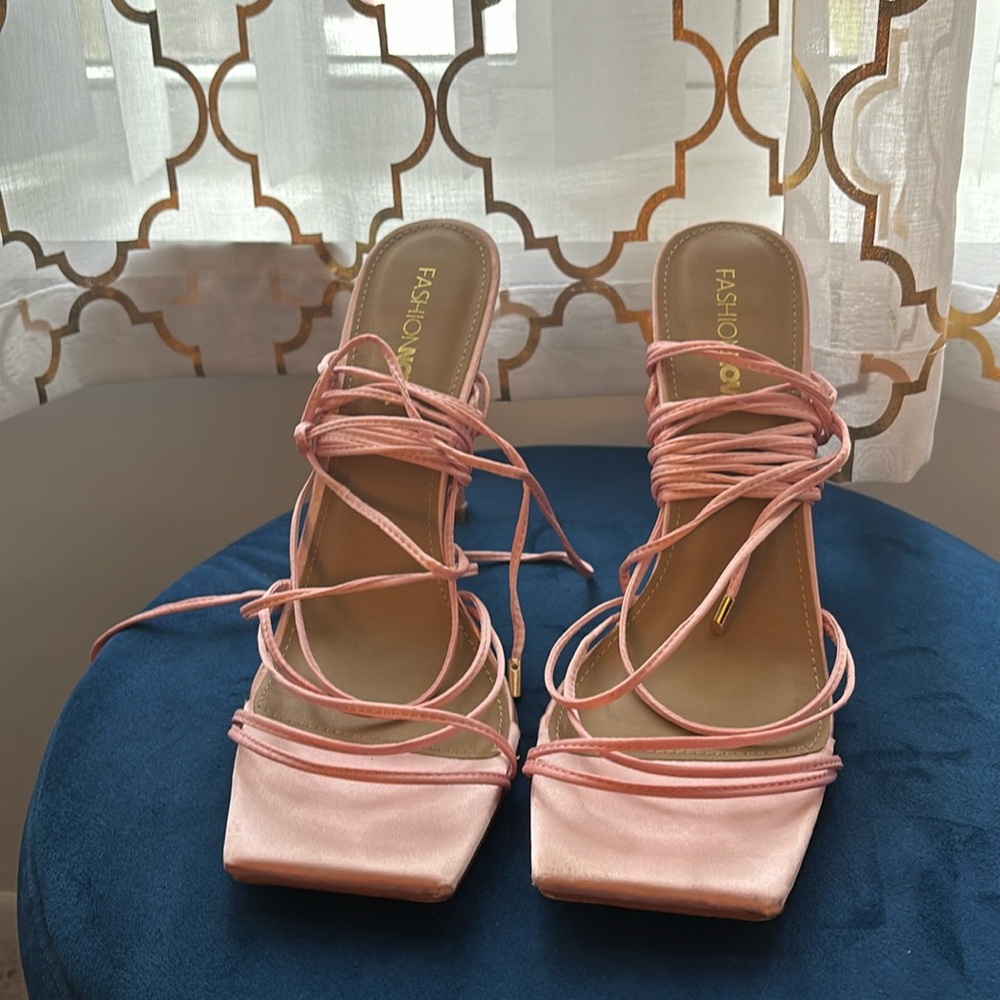 Pink Satin Strappy Heel - Size 10